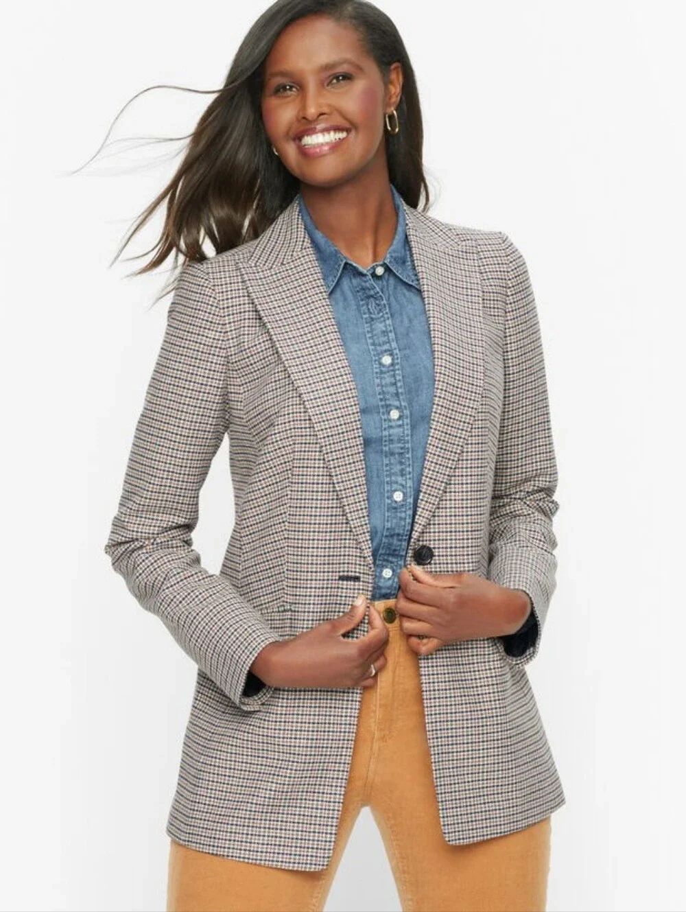 Talbots Houndstooth Blazer Cotton Wool Blend Women's Plus Size 16W
